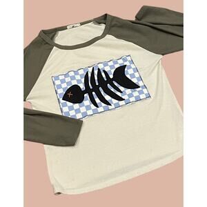 Medim Upcycled Fish keleton Long Sleeve Shirt | Boho Indie Maximalist